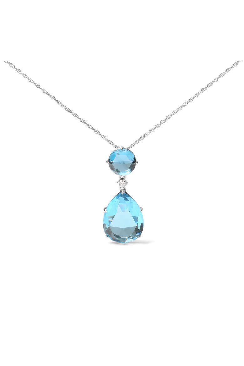 18K Gold Diamond Accent Topaz and Topaz Drop Pendant Necklace, Main, color, White