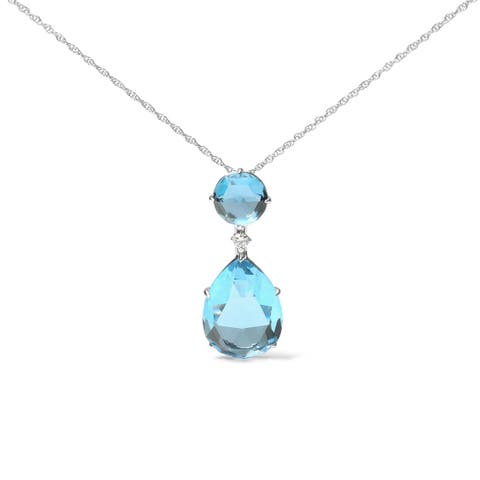 18K Gold Diamond Accent Topaz and Topaz Drop Pendant Necklace