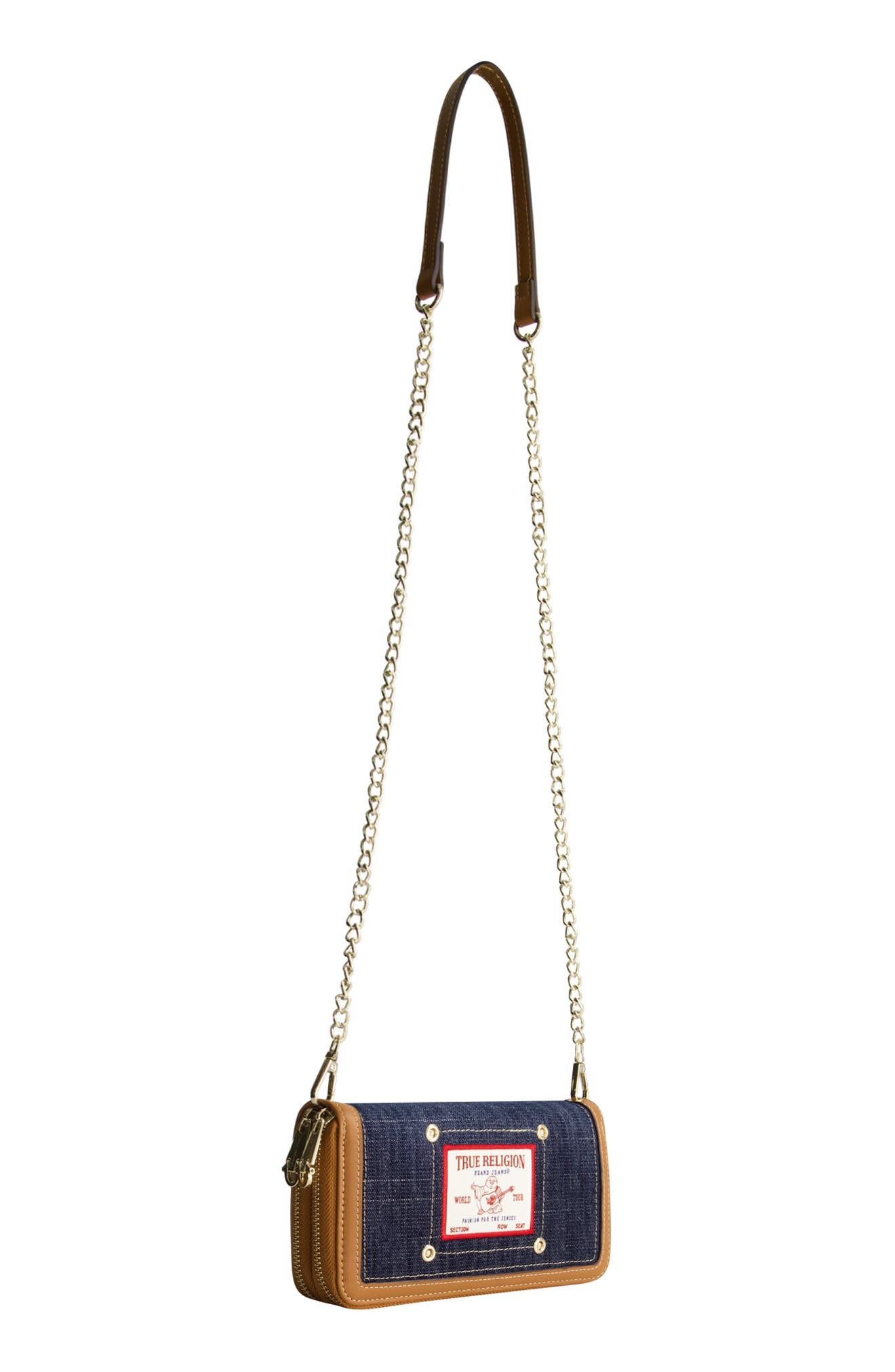 Buddha Patch Double Zip Chain Wallet, Alternate, color, DARK DENIM
