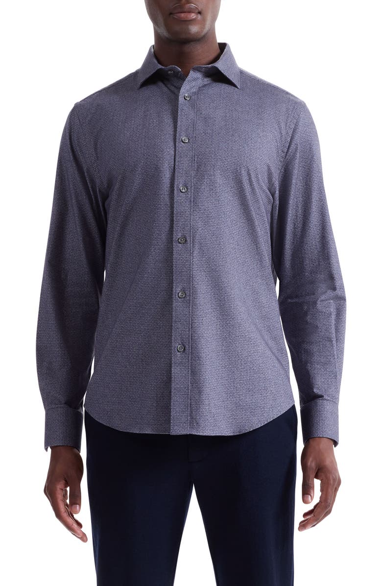 Bugatchi Axel Shaped Fit Brushed Mélange Button-Up Shirt, Main, color, Amethyst