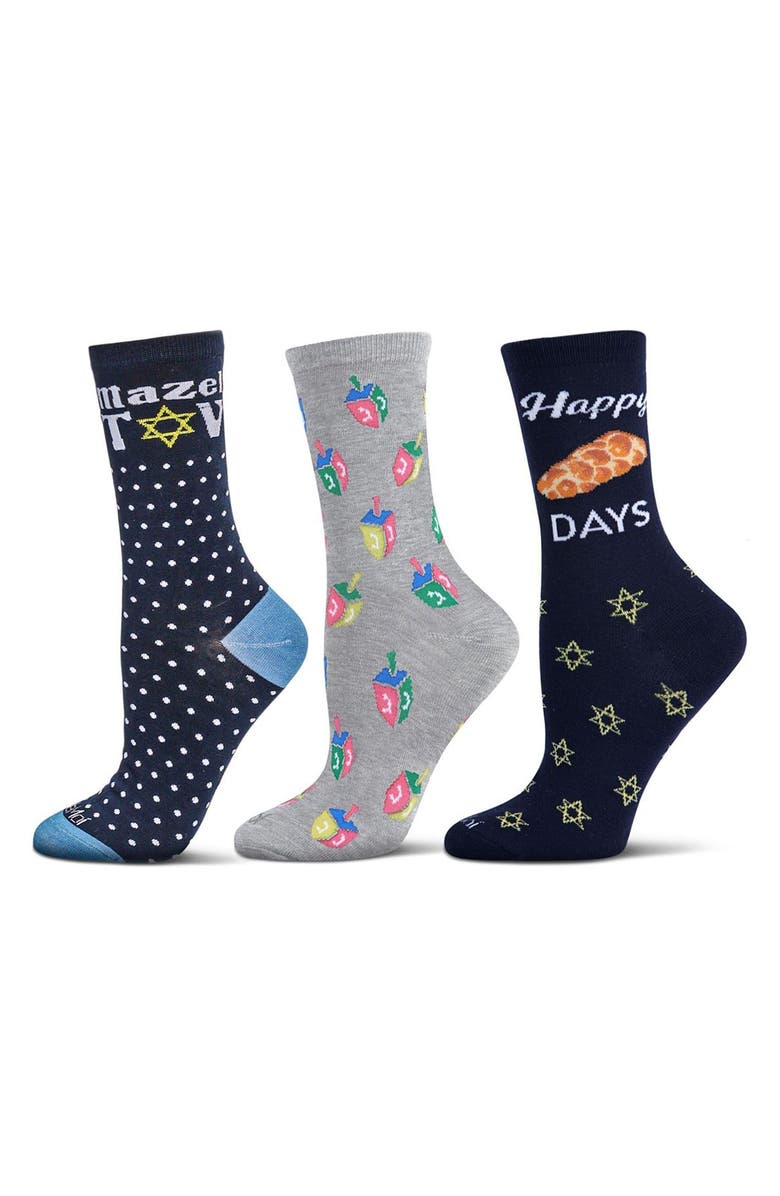 MeMoi Hanukkah Assorted 3-Pack Crew Socks, Main, color, 