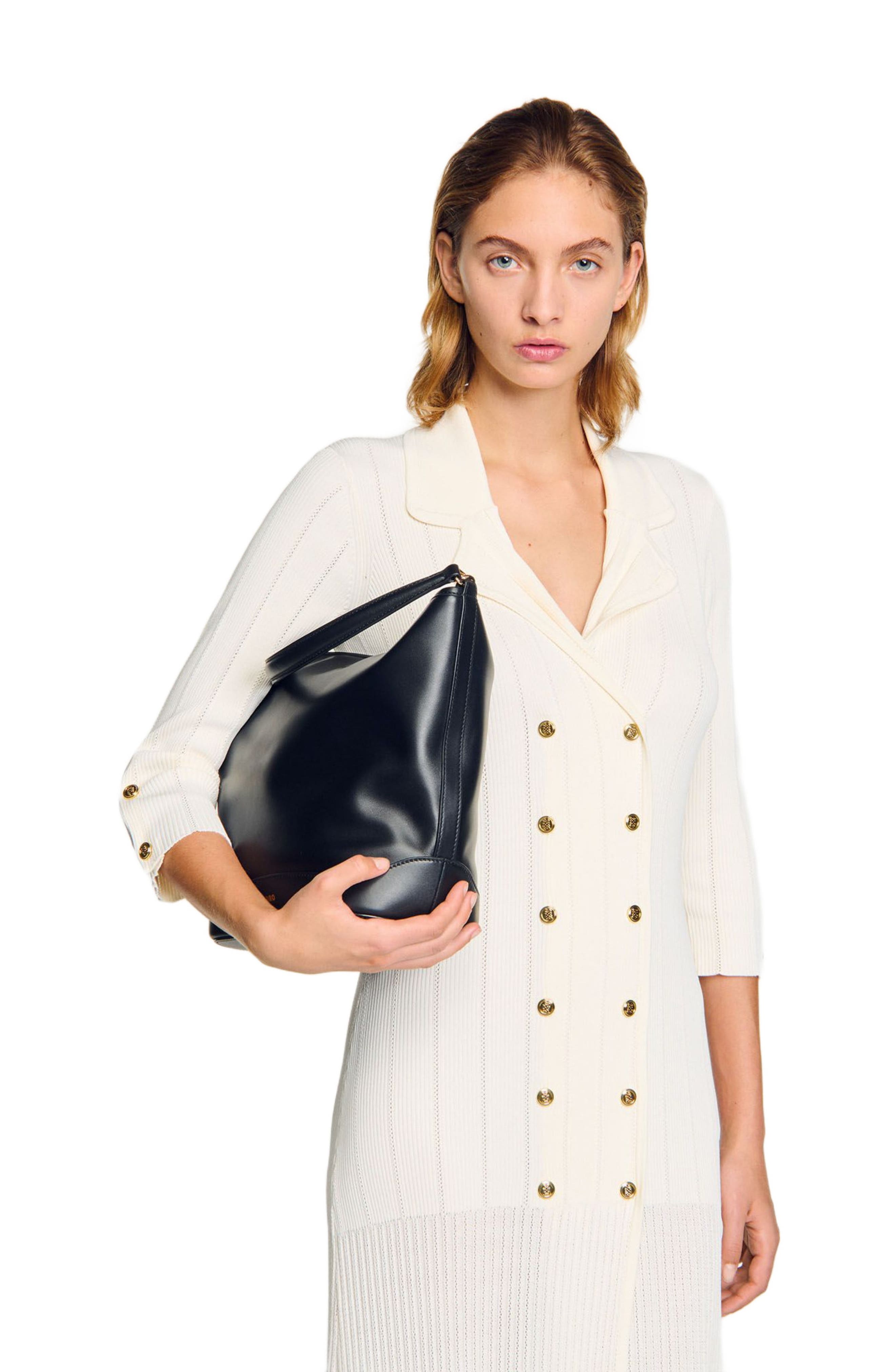 SANDRO Leather bucket bag TANGOSO, Alternate, color, Black