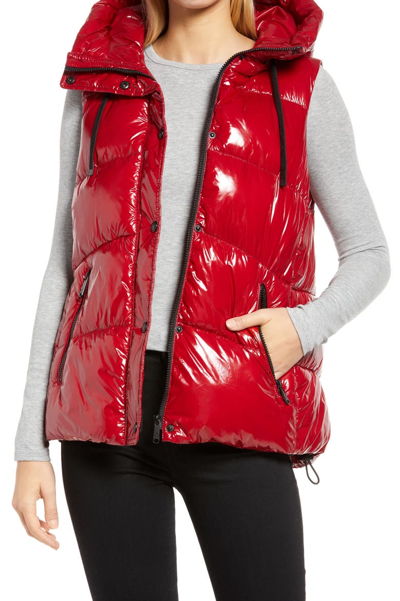 Hooded Puffer Vest, Main, color, BEET RED