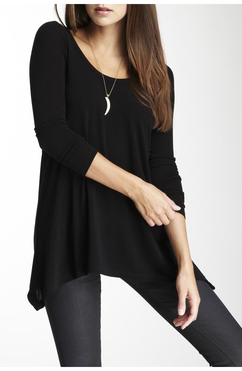 GO COUTURE Long Sleeve Sharkbite Tunic Sweater, Main, color, Black