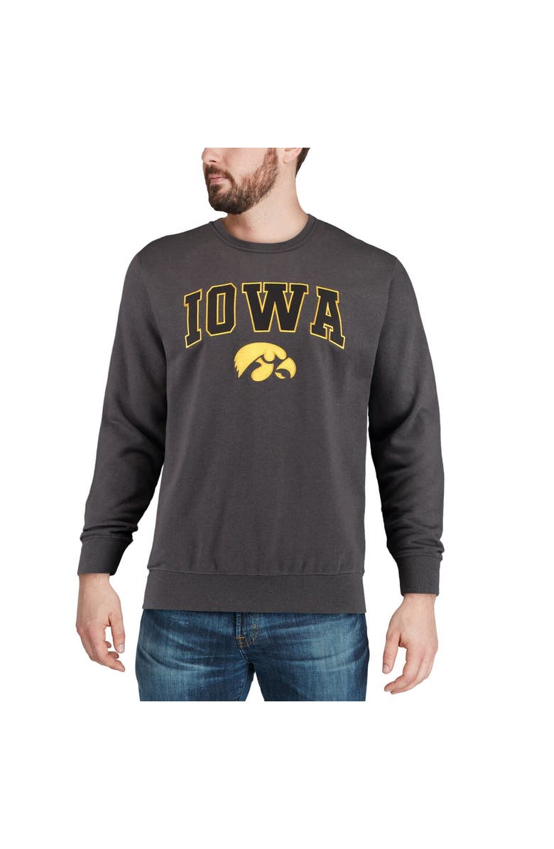 COLOSSEUM Men's Colosseum Charcoal Iowa Hawkeyes Arch & Logo Crew Neck Sweatshirt, Alternate, color, Charcoal