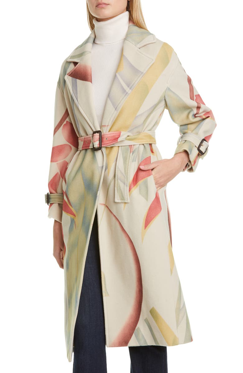 Etro Leaf Print Wool & Cashmere Coat, Alternate, color, 