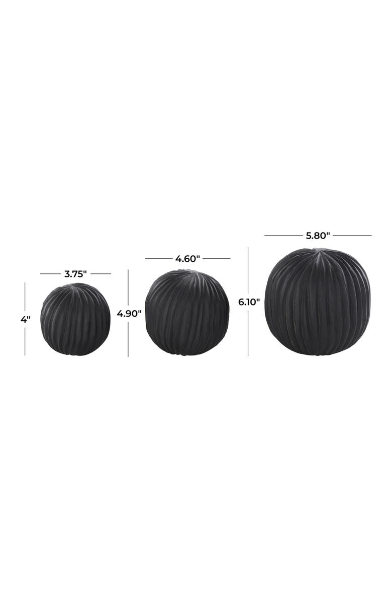 3-Piece Black Teak Wood Decorative Orbs, Alternate, color, BLACK