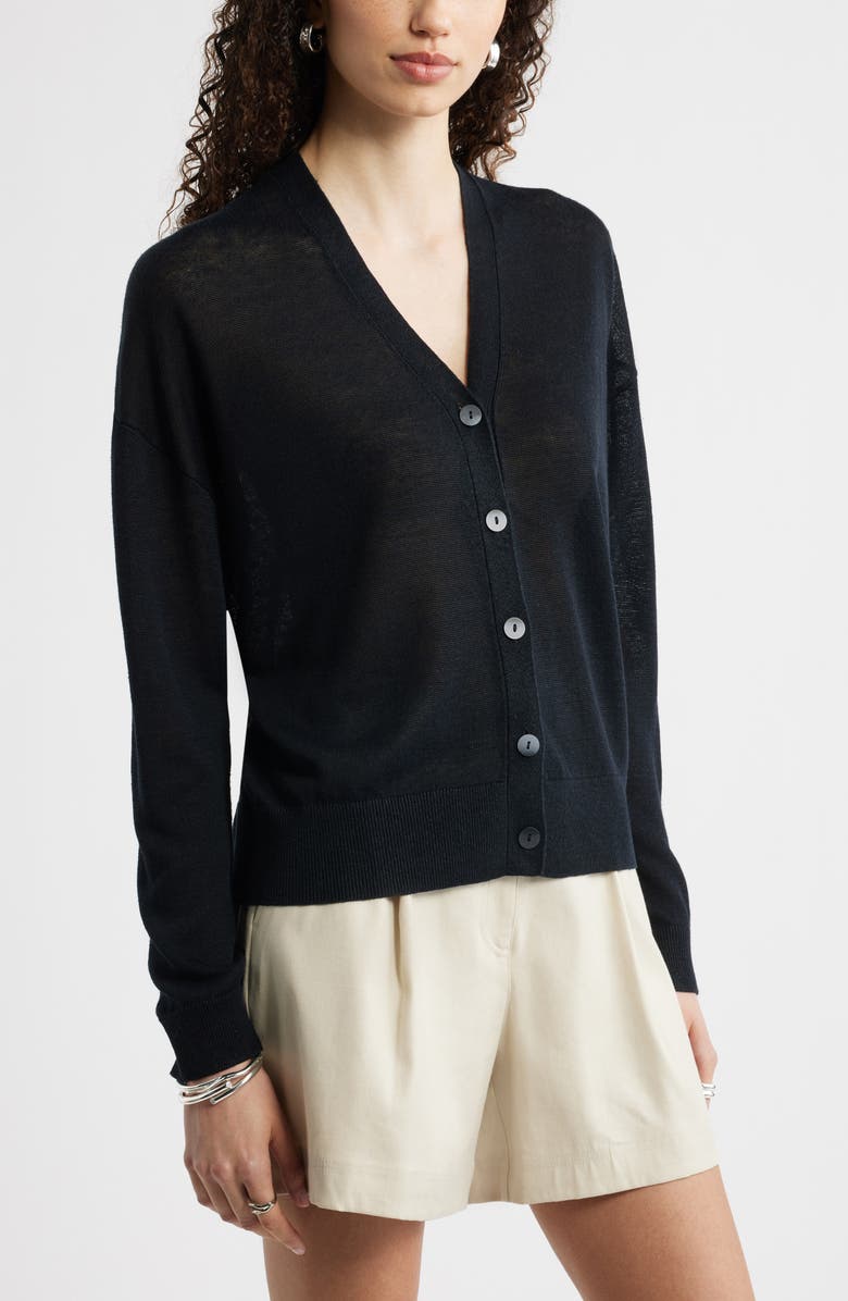 Nordstrom V-Neck Linen & Viscose Cardigan, Main, color, Black