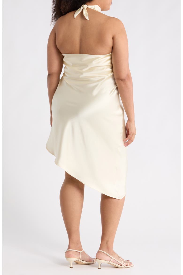 Halter Neck Asymmetric Satin Dress, Alternate, color, LIGHT BUTTER