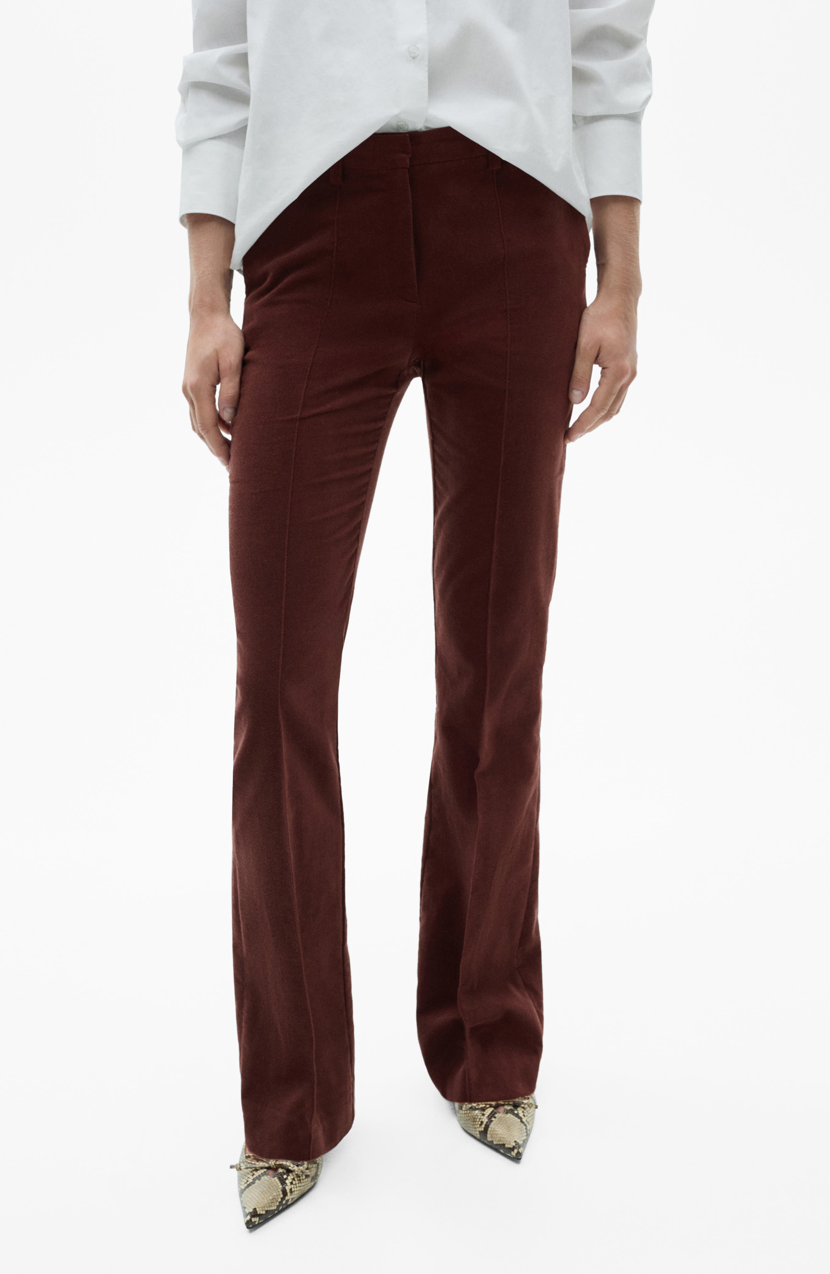MANGO Pleated Velvet Straight Leg Pants