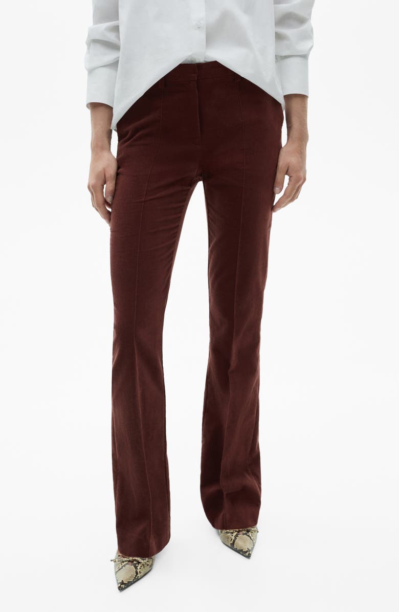 MANGO Pleated Velvet Straight Leg Pants, Main, color, Wine
