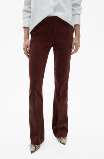 Mango Pleated Velvet Straight Leg Pants In Brown