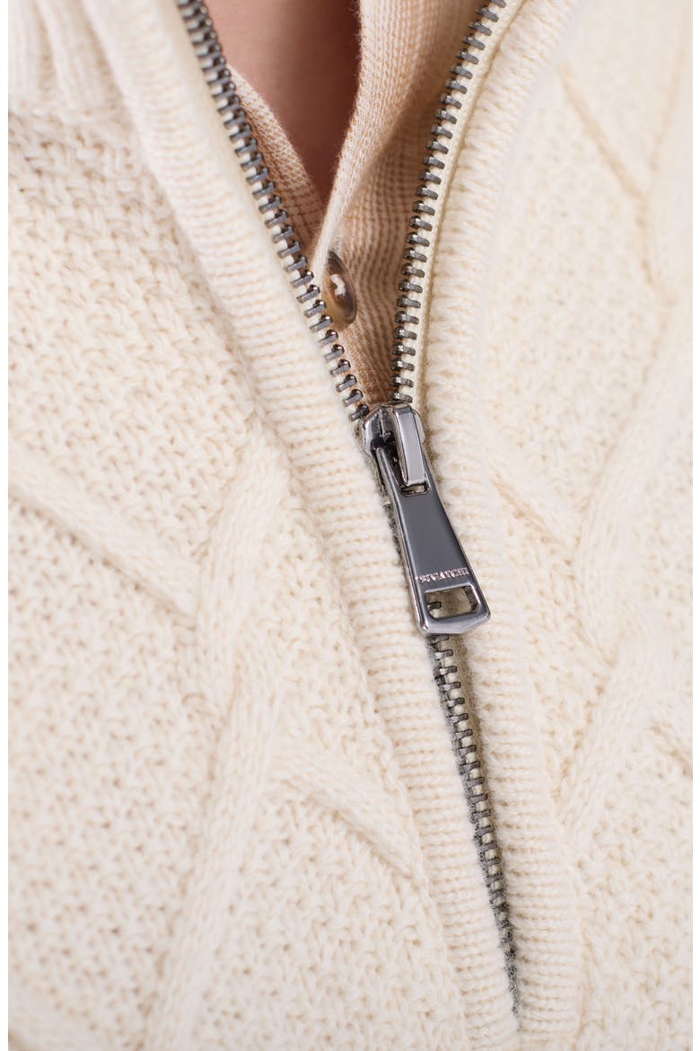 Merino Wool & Cotton Diamond Quarter Zip Sweater, Alternate, color, CHALK