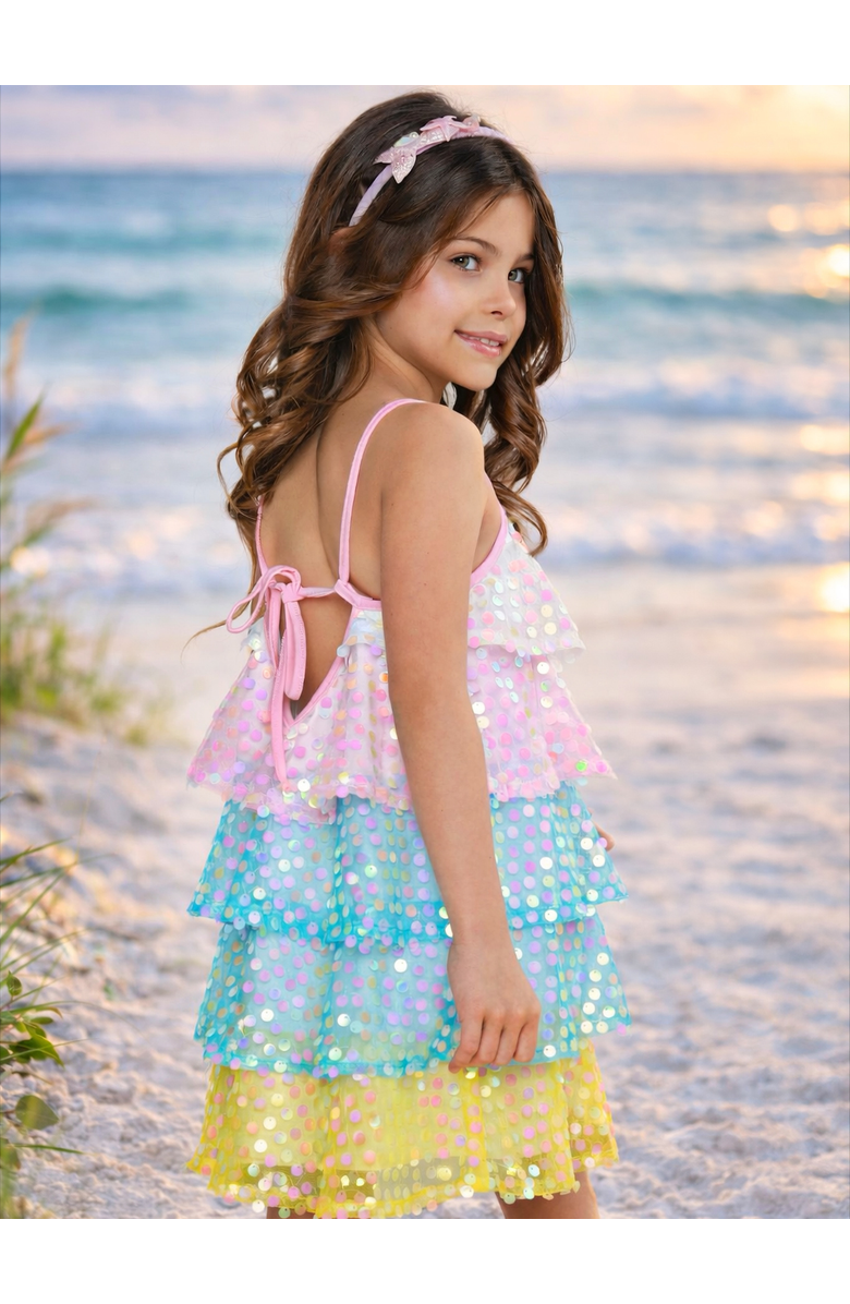 Mia Belle Girls Cute Mermaid Sparkle  Tiered Dress, Alternate, color, Pink
