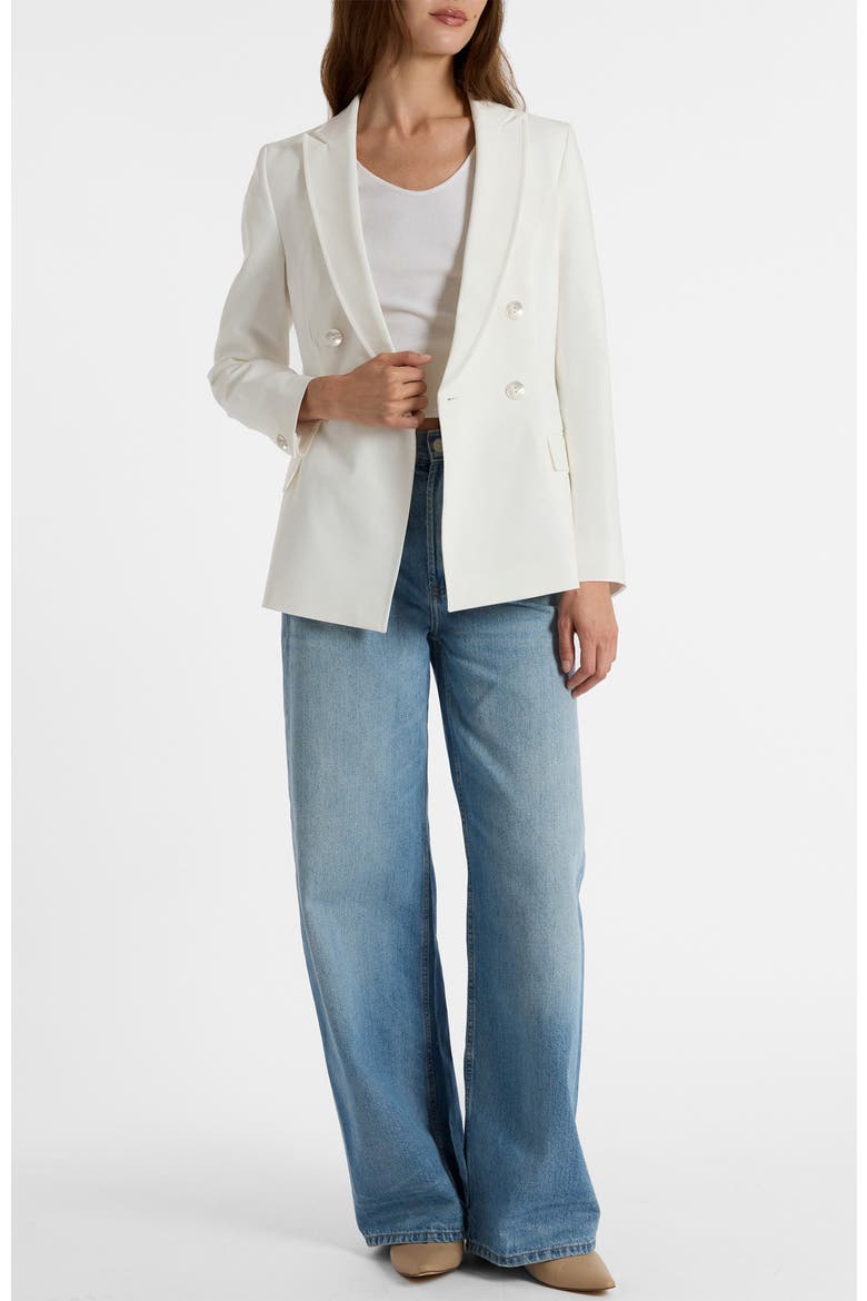 Caryn Double-Breasted Blazer in Cotton Stretch, Alternate, color, Ivory