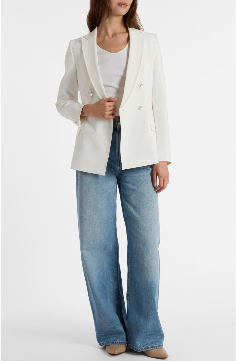 Santorelli Caryn Double-Breasted Blazer in Cotton Stretch, Alternate, color, Ivory