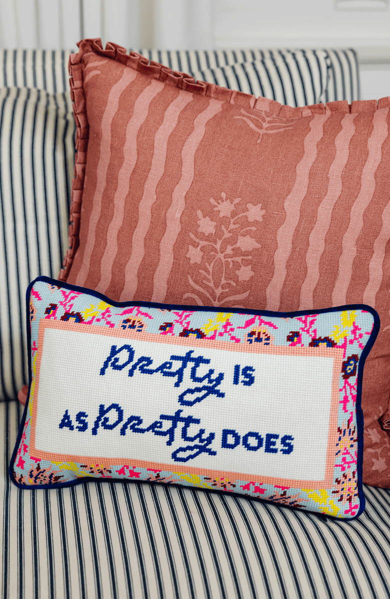 Furbish Studio Pretty Is Needlepoint Pillow, Alternate, color, Pretty Is