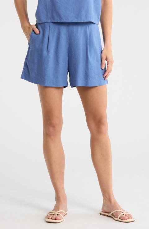 Solid Linen Blend Shorts