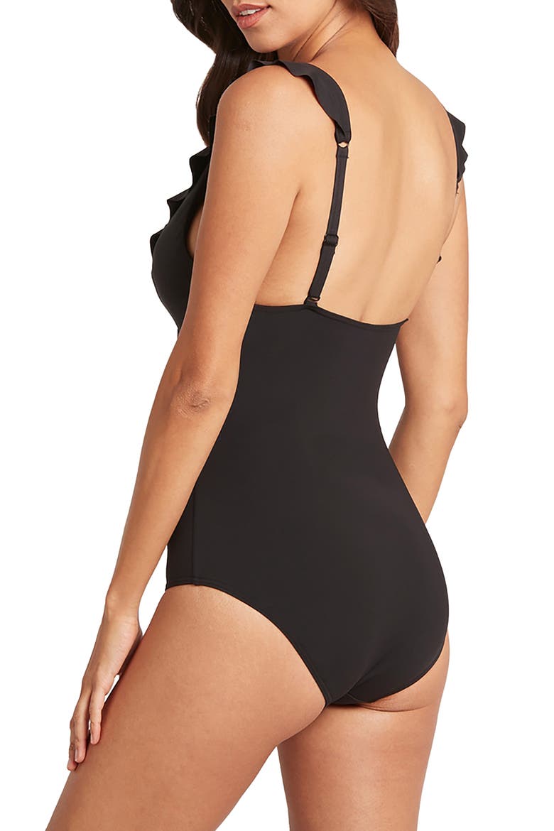 Frill One-Piece Swimsuit, Alternate, color, BLACK