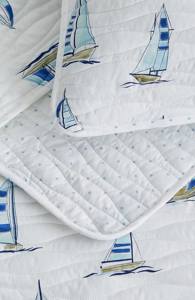 Woven & Weft Sailboat Quilt & Sham Set, Alternate, color, Blue Watercolor Sailboats