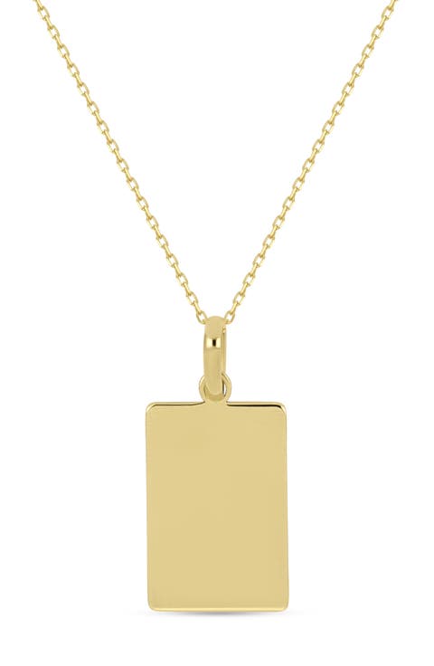 14K Gold Rectangle Dog Tag Pendant Necklace