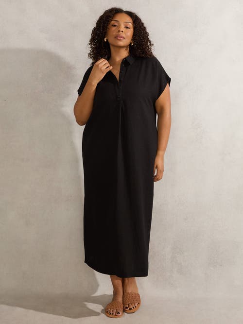 Live Unlimited Linen Midi Shirt Dress In Black