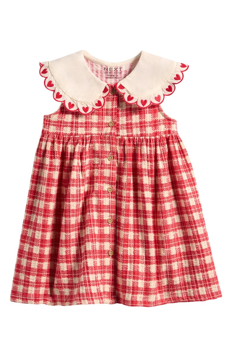 NEXT Kids' Gingham Embroidered Dress, Main, color, Pink