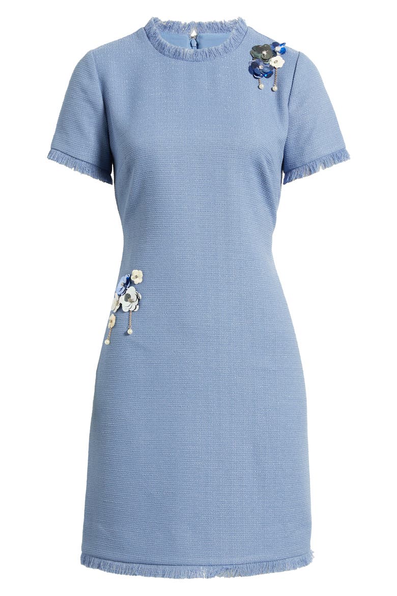 Paillette Floral Detail Sheath Dress, Alternate, color, BLUE FROST