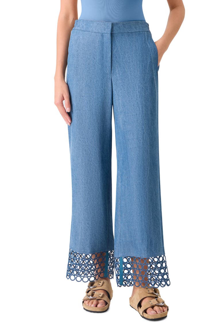 Marlon Circle Lace & Denim Wide Leg Pants, Main, color, MEDIUM BLUE DENIM