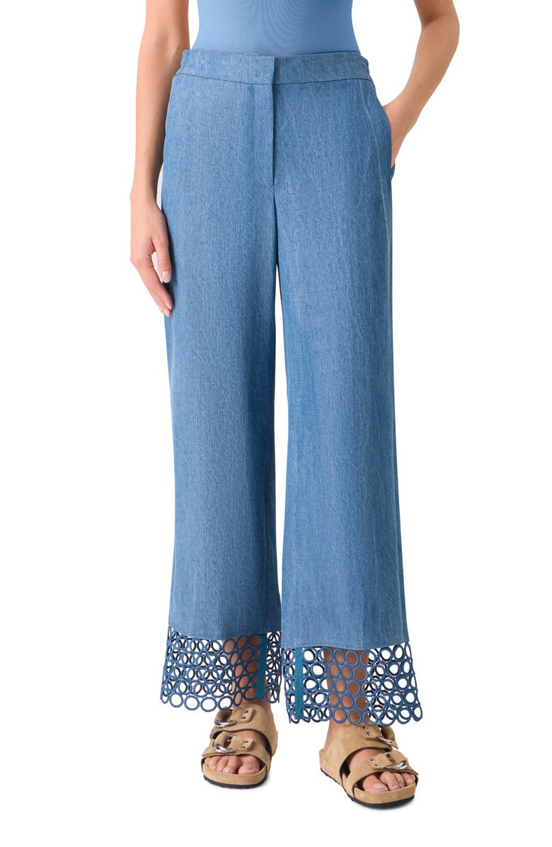 Akris punto Marlon Circle Lace & Denim Wide Leg Pants, Main, color, Medium Blue Denim