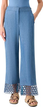Akris punto Marlon Circle Lace & Denim Wide Leg Pants
