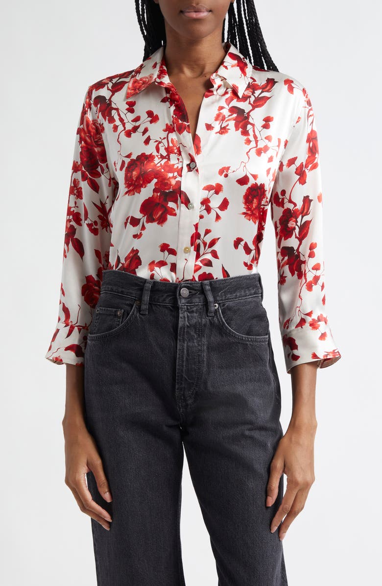 L'AGENCE Dani Floral Silk Charmeuse Blouse, Main, color, 