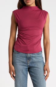 NORDSTROM RACK Sleeveless Ruched Mock Neck Top