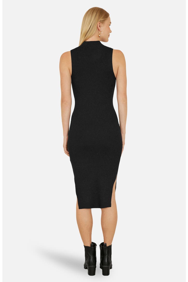Fitted Side-Slit High-Neck Midi Dress, Alternate, color, Black