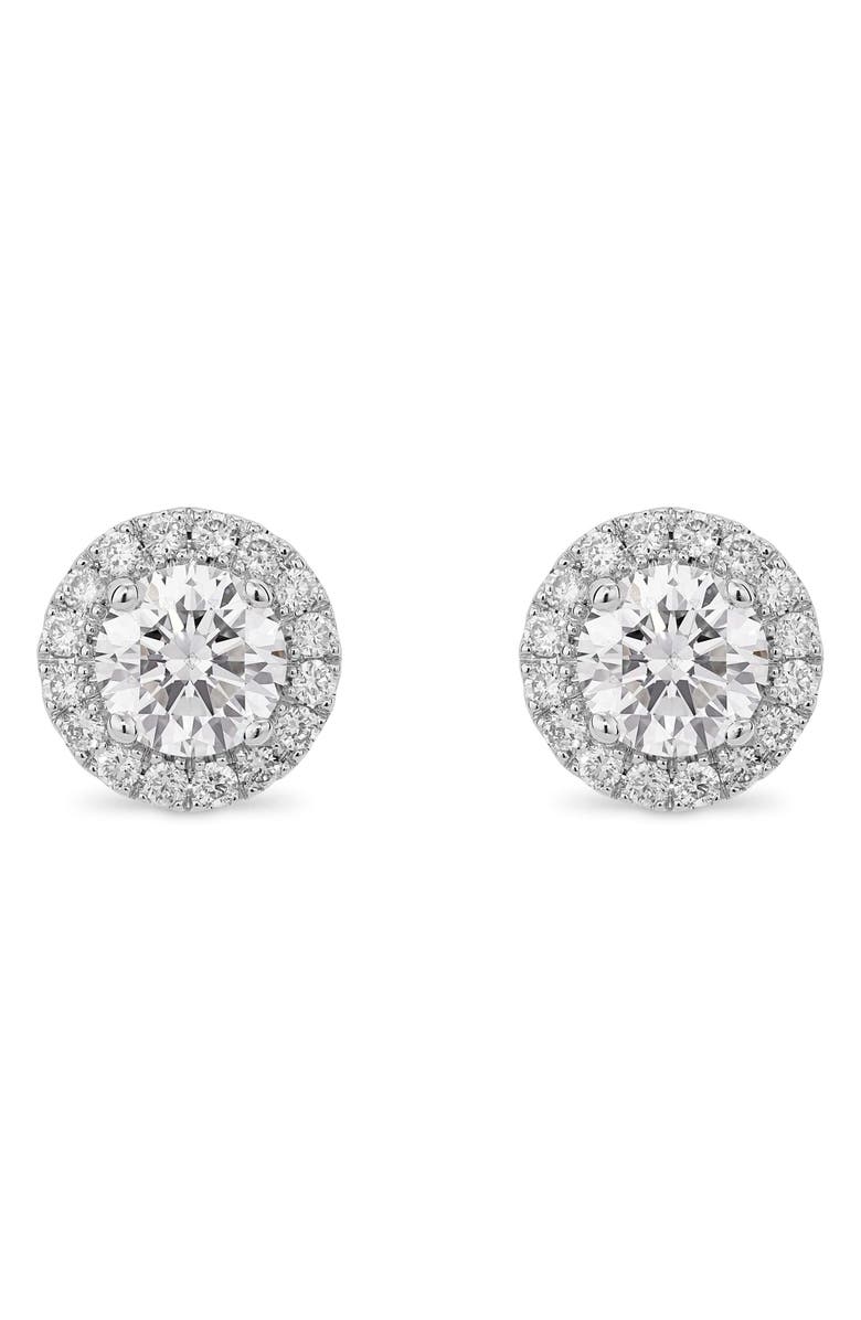 LIGHTBOX 1-Carat Lab Grown Diamond Halo Stud Earrings, Main, color, White/ 14K White Gold