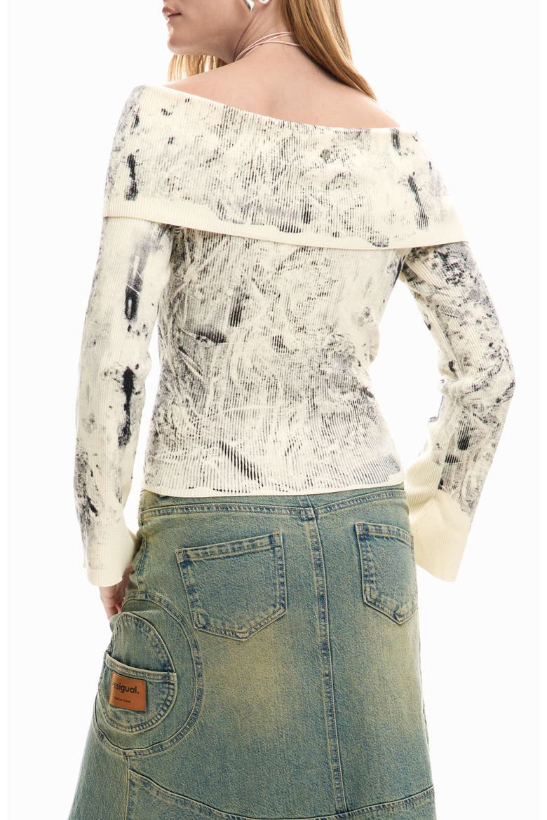 Abstract Print Off the Shoulder Sweater, Alternate, color, ANTHRACITE GRAY