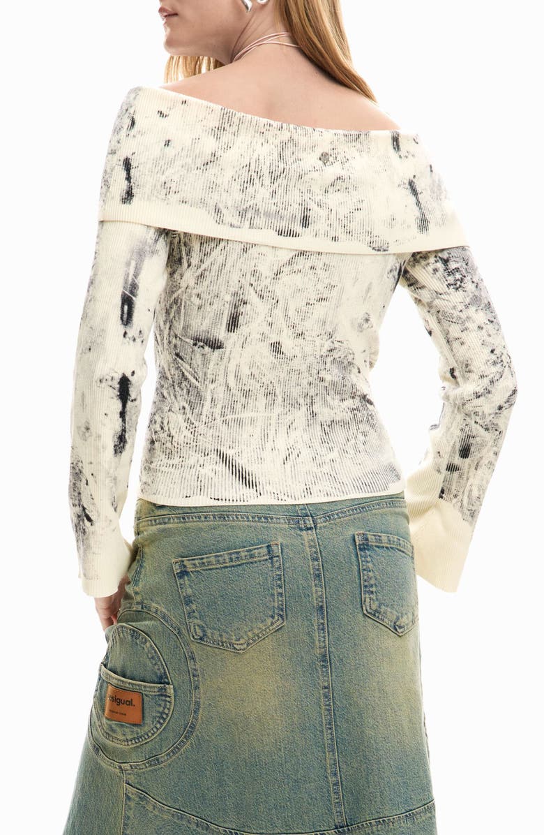 Desigual Abstract Print Off the Shoulder Sweater, Alternate, color, Anthracite Gray