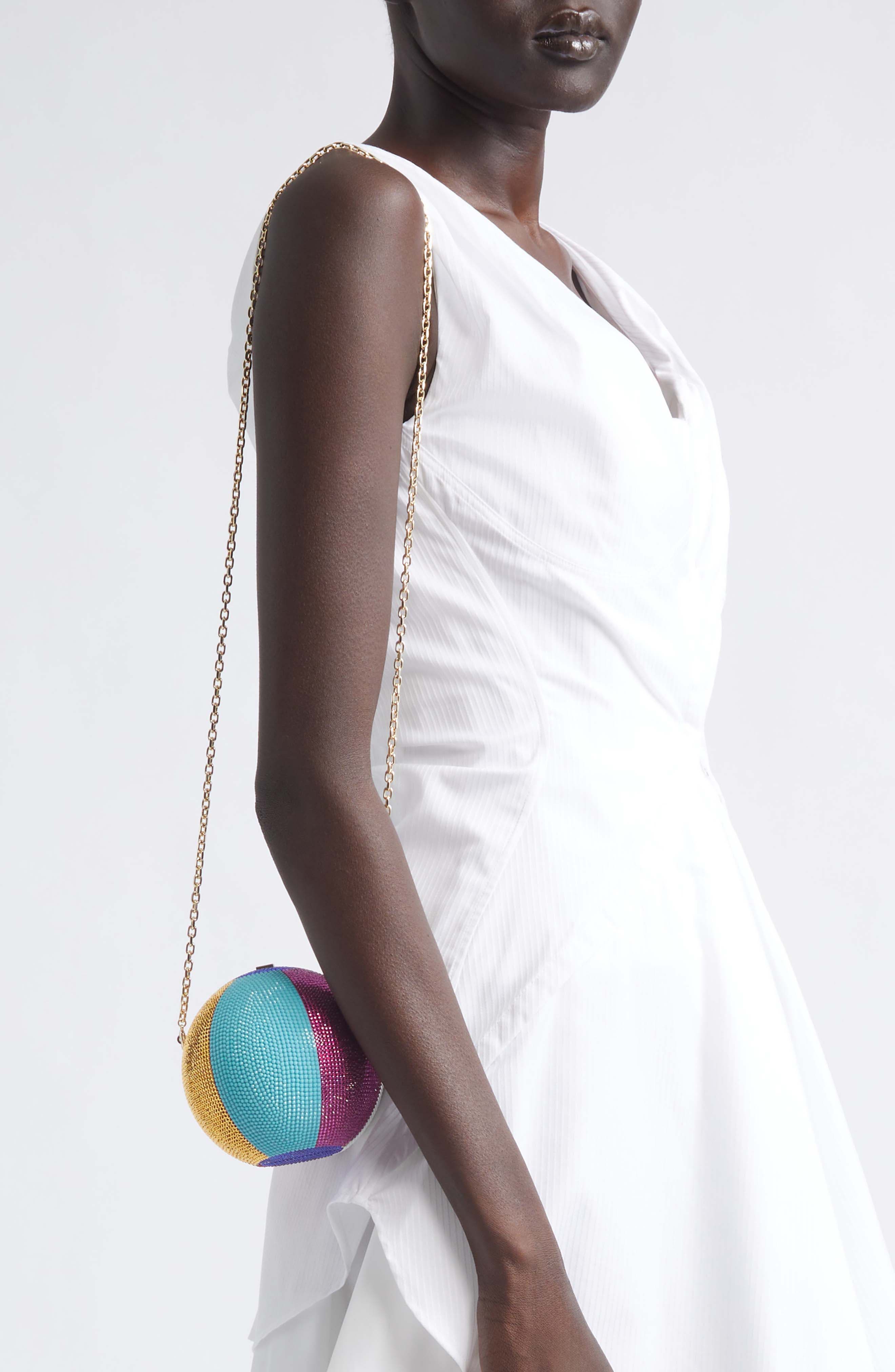 JUDITH LEIBER COUTURE Colorblock Beach Ball Crystal Sphere Clutch, Alternate, color, Champagne Chalk Multi