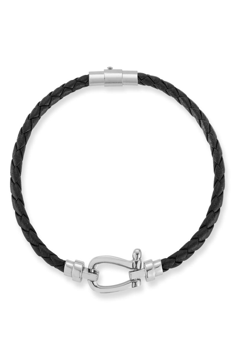 Yield of Men Men's Braided Leather Bracelet, Main, color, Black/ Silver