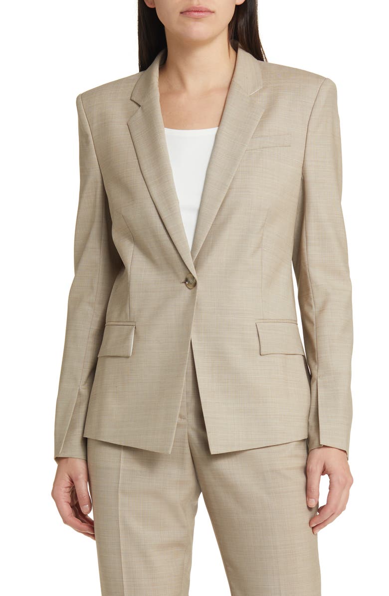 BOSS Janeri Virgin Wool One-Button Blazer, Alternate, color, Deep Champagne Melange
