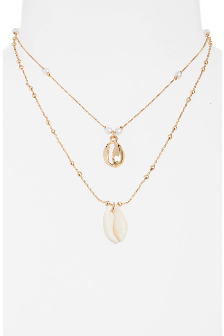 Double Layer Shell Necklace, Alternate, color, WHITE- GOLD