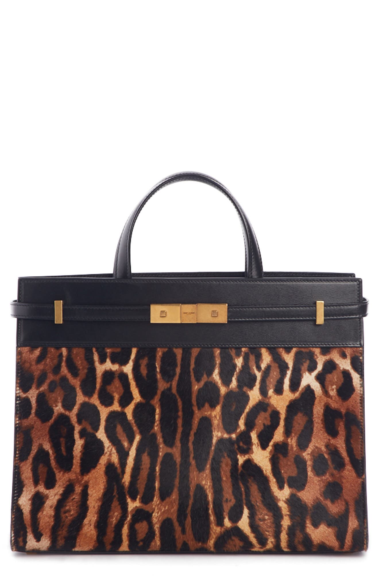 Saint Laurent Small Manhattan Genuine Calf Hair & Leather Satchel, Main, color, 