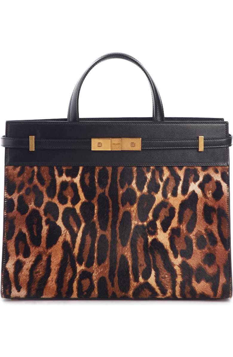 Saint Laurent Small Manhattan Genuine Calf Hair & Leather Satchel, Main, color,