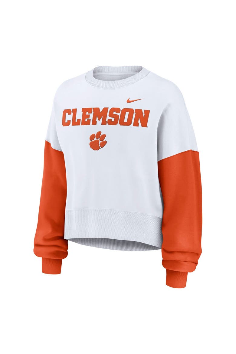 Women's Nike White Clemson Tigers Oversized Color-Block Pullover Sweatshirt, Alternate, color, White