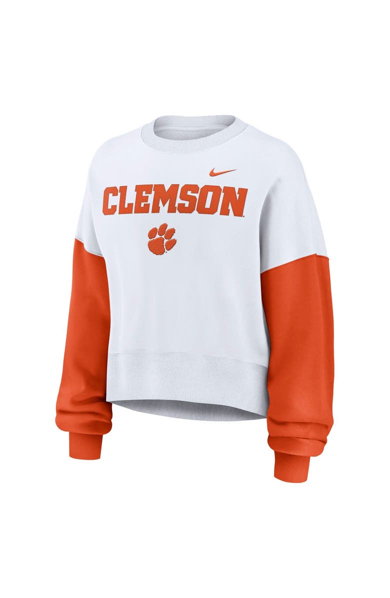 Nike Women's Nike White Clemson Tigers Oversized Color-Block Pullover Sweatshirt, Alternate, color, White