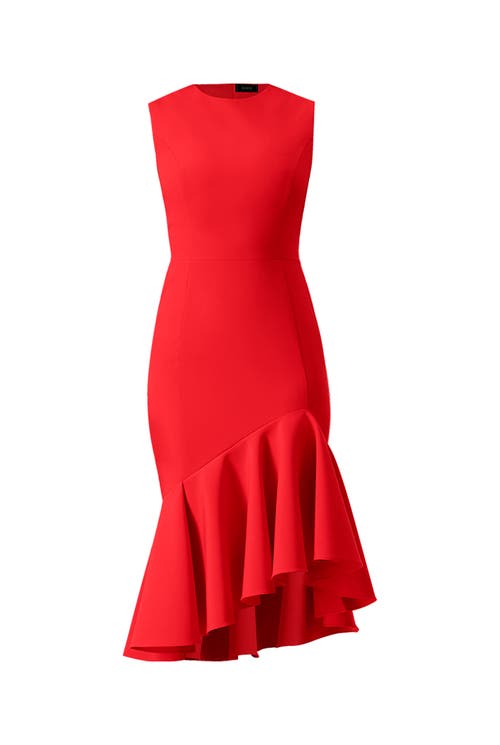 Ivonne Solid Mermaid Midi Dress In Red