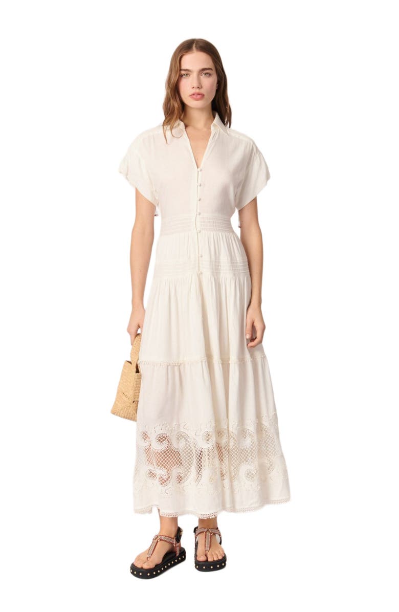 maje Embroidered ruffled maxi dress, Main, color, Ecru