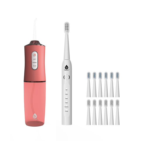 Pursonic Rechargeable Water Flosser & USB Electric Toothbrush with 12 Brush Heads