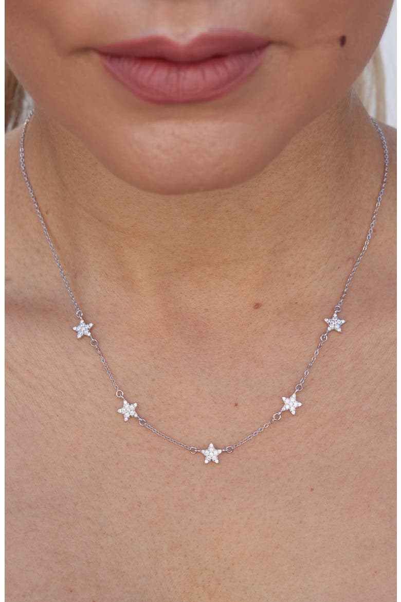 Cubic Zirconia Pavè Star Station Necklace, Alternate, color, WHITE