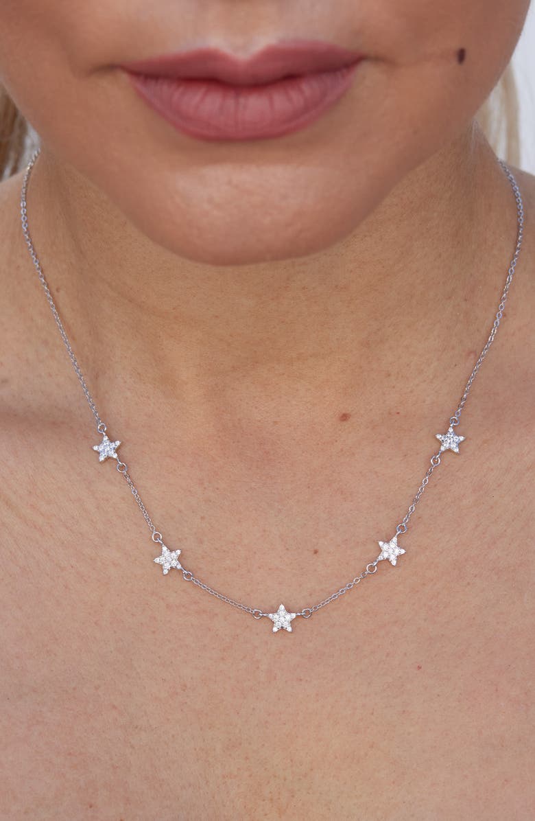 SAVVY CIE JEWELS Cubic Zirconia Pavè Star Station Necklace, Alternate, color, White